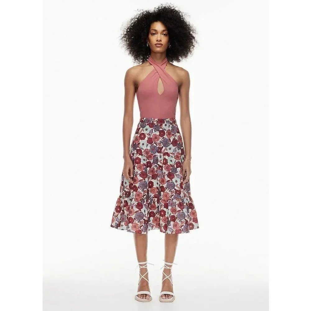 Aritzia Wilfred Women's Skirts Wilfred Atone Linen Floral Midi Skirt in Birch/Wa